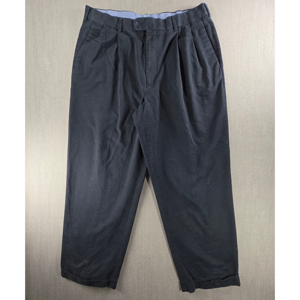 AXIST Dress Pants Men 36x30 Navy Blue‎ Pleated Cuffed Chino Trousers
